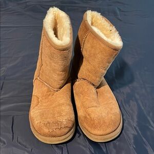 UGG Tan Suede Mid-Calf Boots with Plush Lining